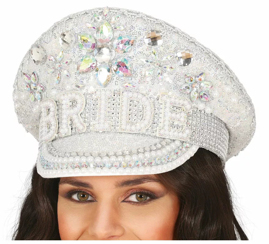 Translation missing: es.Gorra de Policía plateado Bride con pedrería adulto