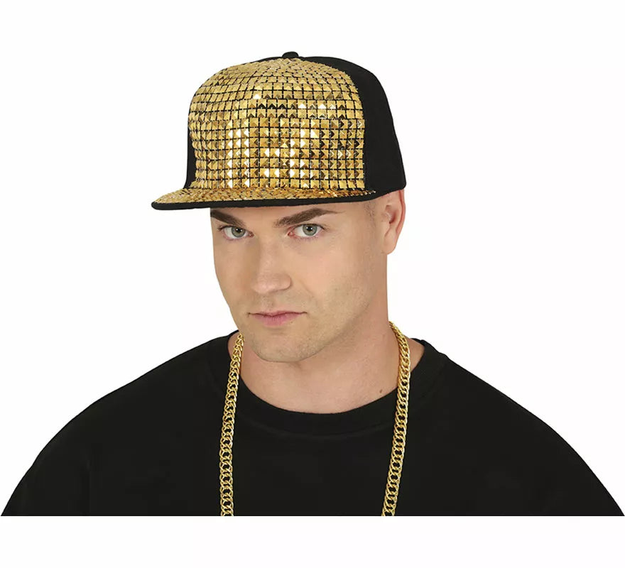 Translation missing: es.Gorra de Rapero con remaches dorados adulto