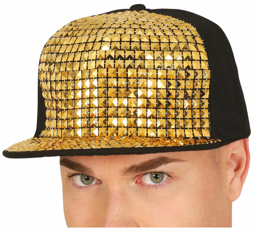 Translation missing: es.Gorra de Rapero con remaches dorados adulto