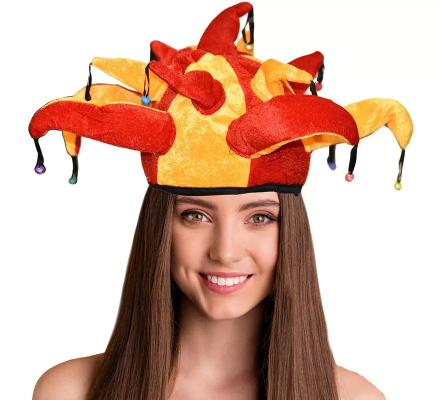 Translation missing: es.Gorro de Arlequín de Terciopelo rojo y amarillo