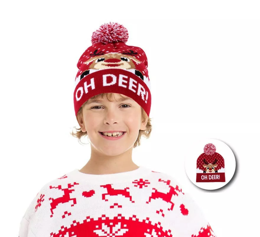 Translation missing: es.Gorro de Navidad Reno Oh Deer burdeos infantil