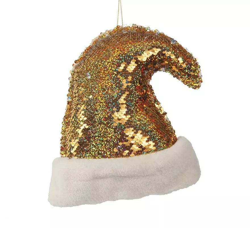 Translation missing: es.Gorro de Papá Noel Lentejuelas Oro 20 cm para decorar Árbol de Navidad