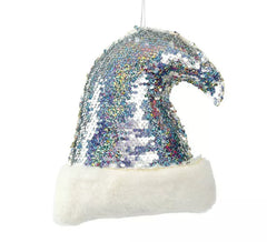 Gorro de Papá Noel Lentejuelas Plata 20 cm para decorar Árbol de Navidad