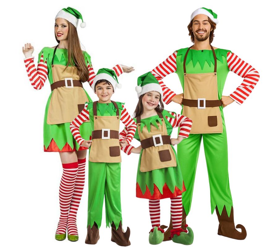 Grupo de elfos navideños a rayas