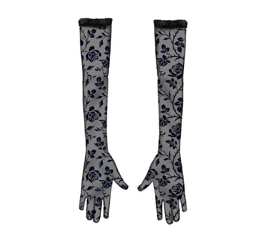 Translation missing: es.Guantes Calado Flores negro de 38 cm