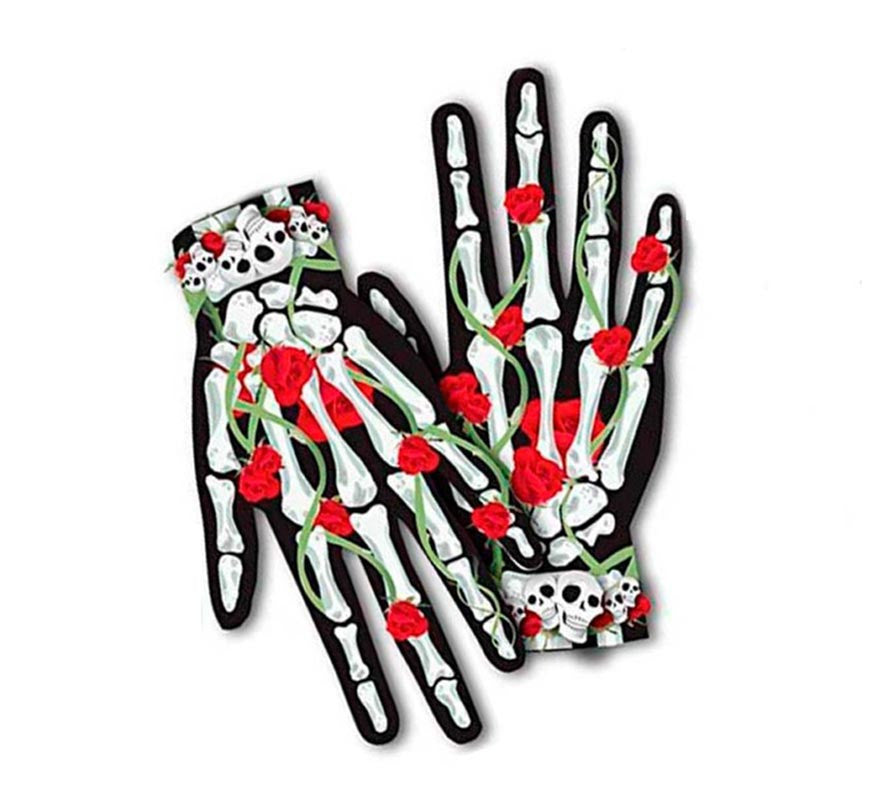 Translation missing: es.Guantes Cortos Catrina rosas pequeñas