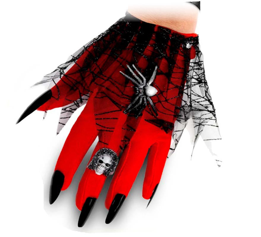 Translation missing: es.Guantes de Demonio rojo y negro con encaje