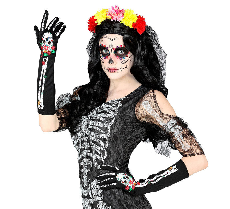 Translation missing: es.Guantes largos de Catrina Día de Los Muertos de 40 cm
