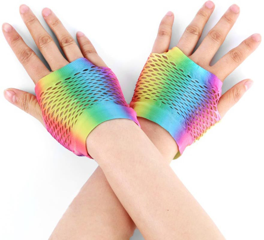Translation missing: es.Guantes sin dedos de redecilla cortos Arcoíris Degradado