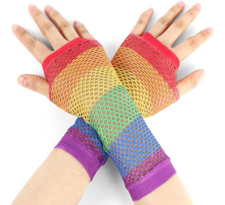 Translation missing: es.Guantes sin dedos de redecilla largos Arcoíris
