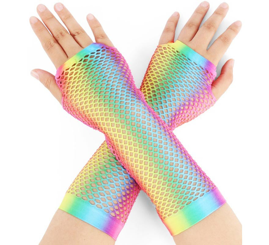 Translation missing: es.Guantes sin dedos de redecilla largos Arcoíris degradado