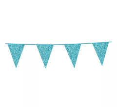 Guirnalda 6 m de Banderínes Purpurina Azul Claro de 16x20 cm