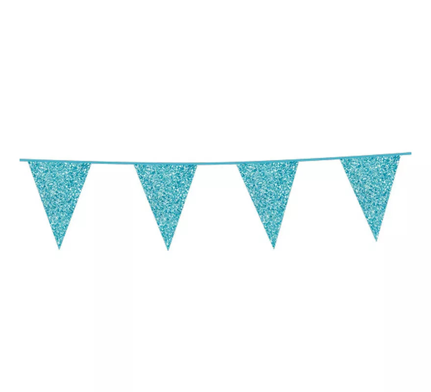 Guirnalda 6 m de Banderínes Purpurina Azul Claro de 16x20 cm