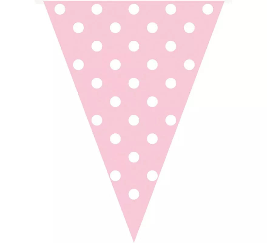 Guirnalda Banderines Rosa con Topos Blancos 3,6 mts