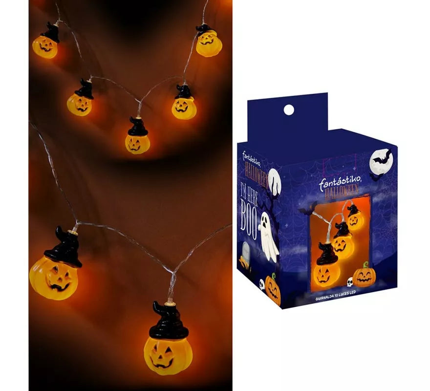 Guirnalda de 10 Calabazas con Sombrero con LED de 150 cm