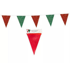 Guirnalda de 6m de Banderínes Verdes y Rojos purpurina de 16x20 cm