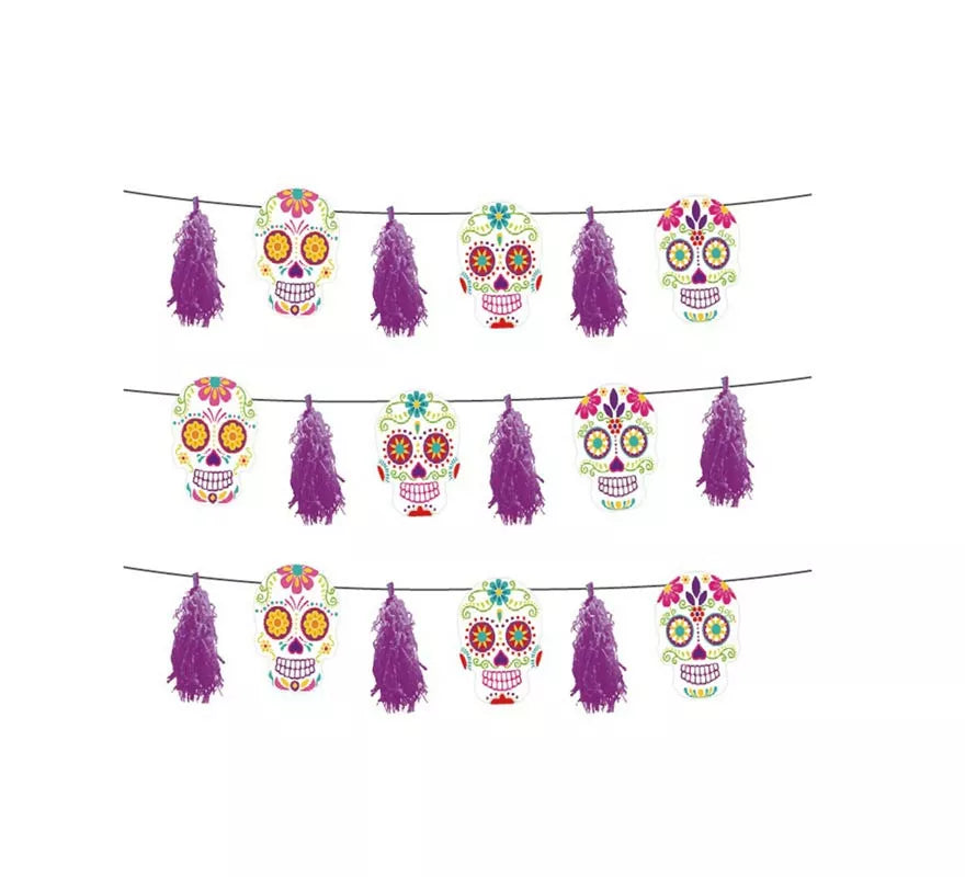Translation missing: es.Guirnalda de Día de los Muertos morado con fleco de 3 m
