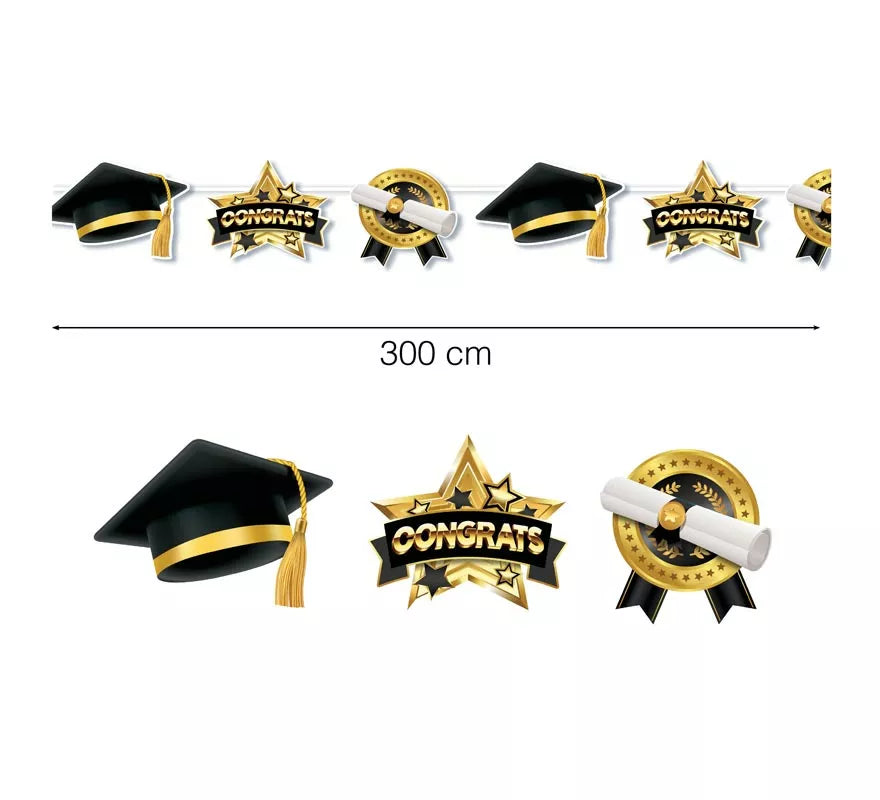 Translation missing: es.Guirnalda de Graduado negro y dorado de 300 cm
