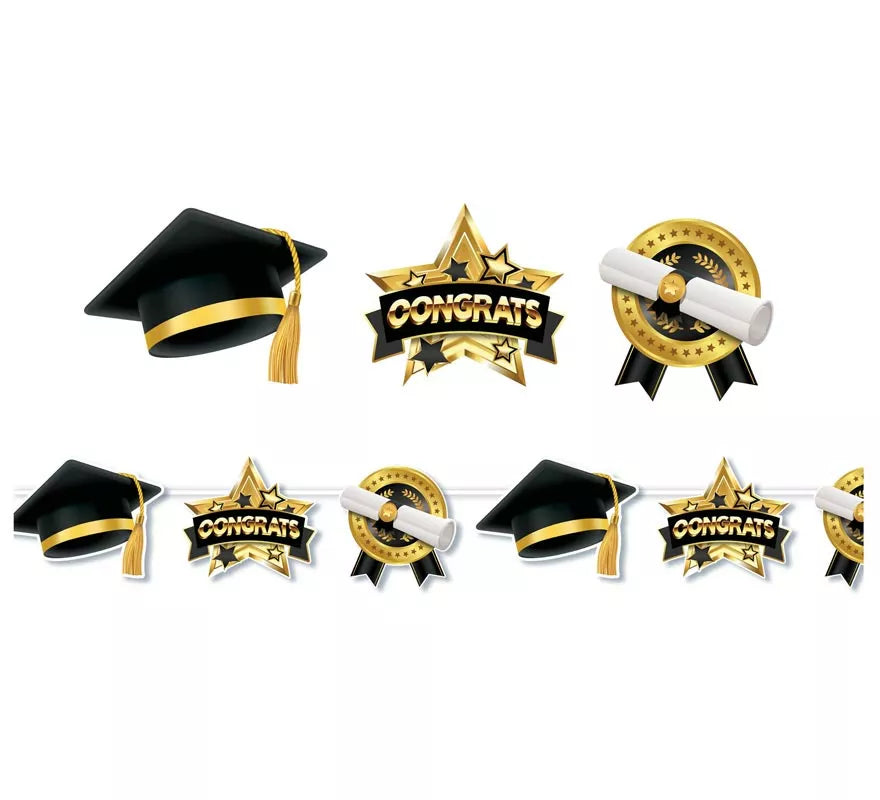 Translation missing: es.Guirnalda de Graduado negro y dorado de 300 cm
