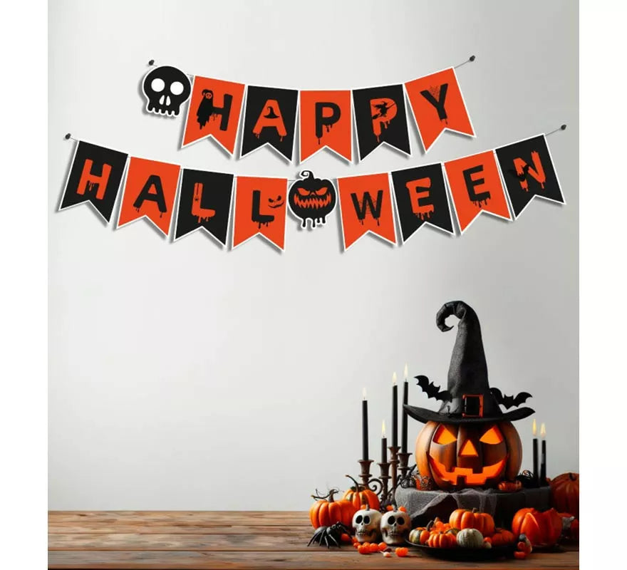 Translation missing: es.Guirnalda de Happy Halloween calavera y calabaza de 3 m