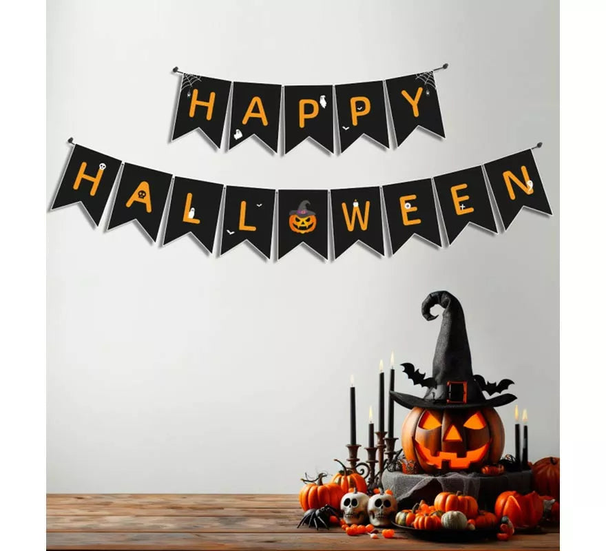 Translation missing: es.Guirnalda de Happy Halloween negro y naranja de 3 m