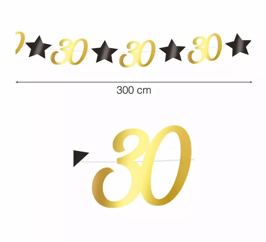 Translation missing: es.Guirnalda Dorada 30 Años Cumpleaños y Aniversarios de 300 cms