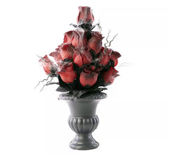 Jarrón con rosas y telarañas de 15x15x34 cm