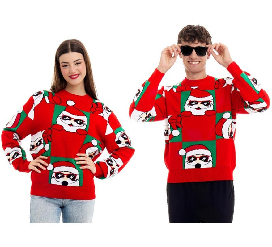Translation missing: es.Jersey de Navidad Damero Papá Noel rojo para adulto