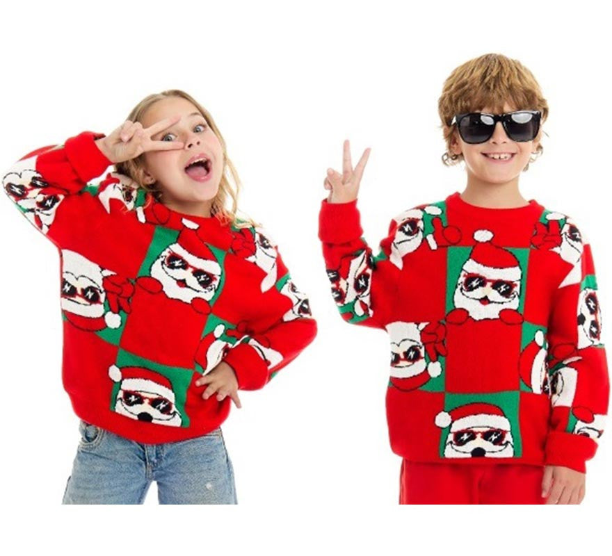 Translation missing: es.Jersey de Navidad Damero Papá Noel rojo para niños