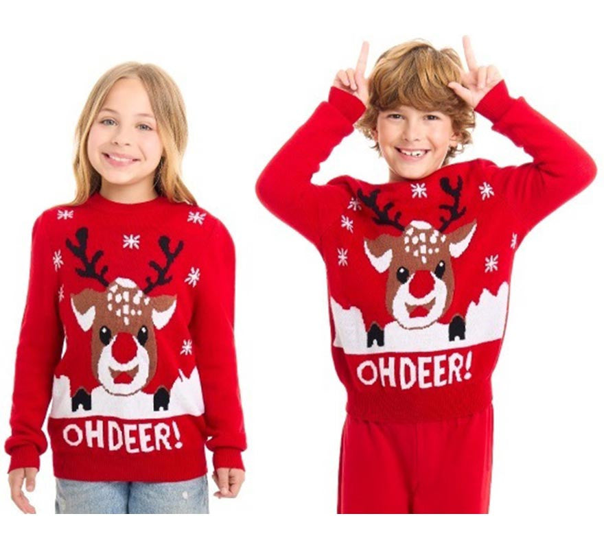 Translation missing: es.Jersey de Navidad Oh Deer rojo con reno para niños
