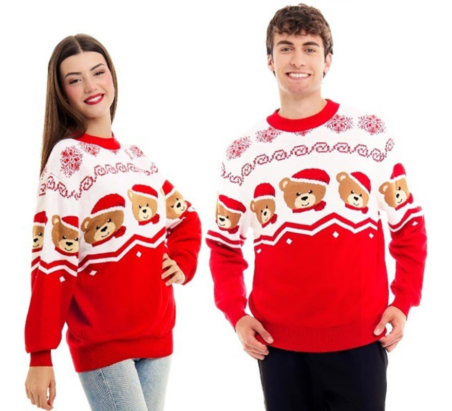 Translation missing: es.Jersey de Navidad Ositos rojo y blanco para adulto