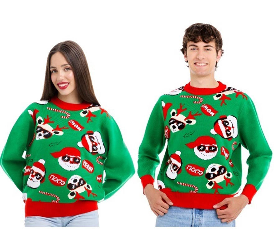 Translation missing: es.Jersey de Navidad Papá noel Cool verde y rojo para adulto