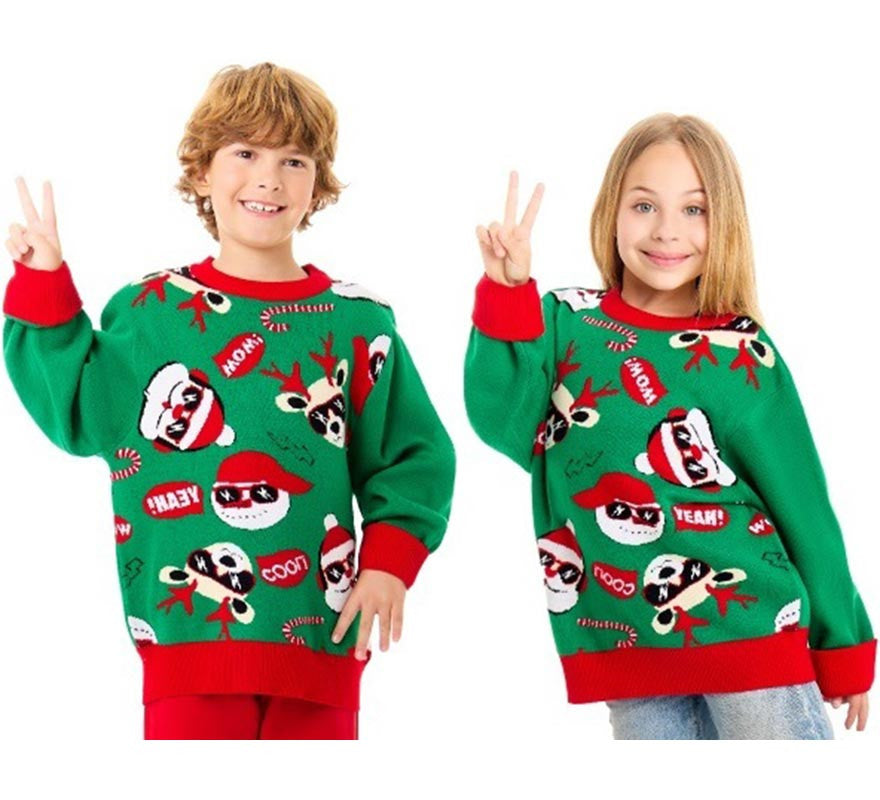 Translation missing: es.Jersey de Navidad Papá Noel Cool verde y rojo para niños
