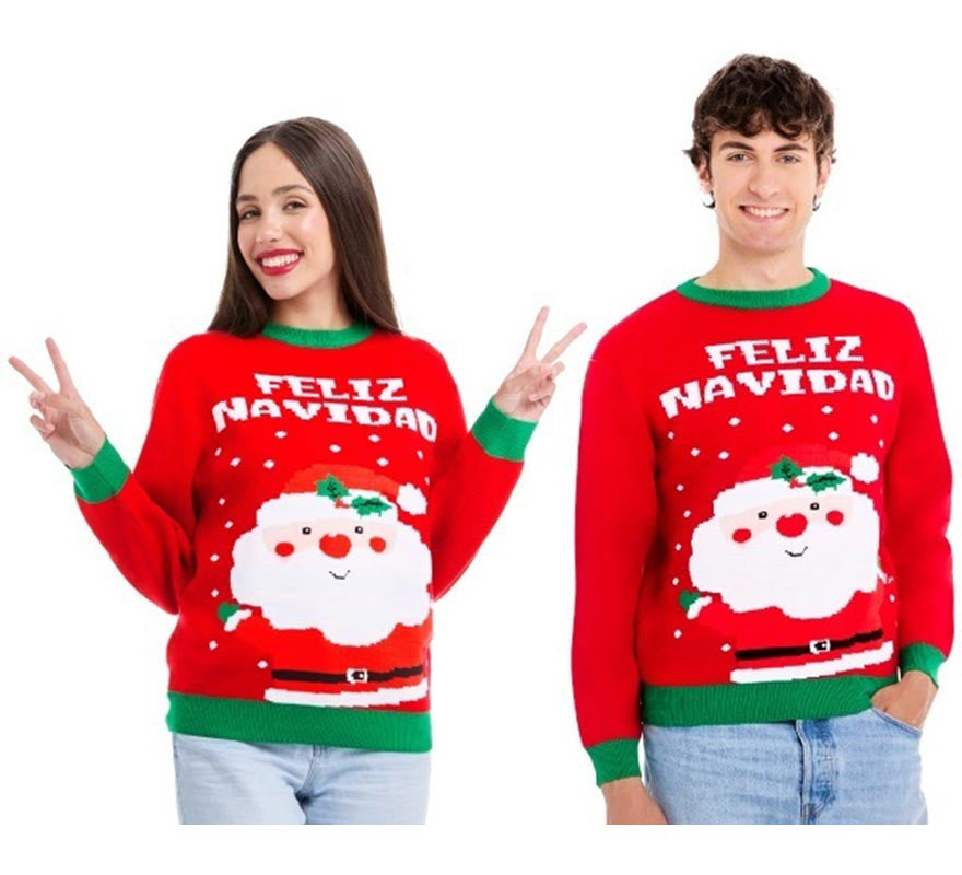 Translation missing: es.Jersey de Navidad Papá Noel Feliz Navidad rojo y verde para adulto