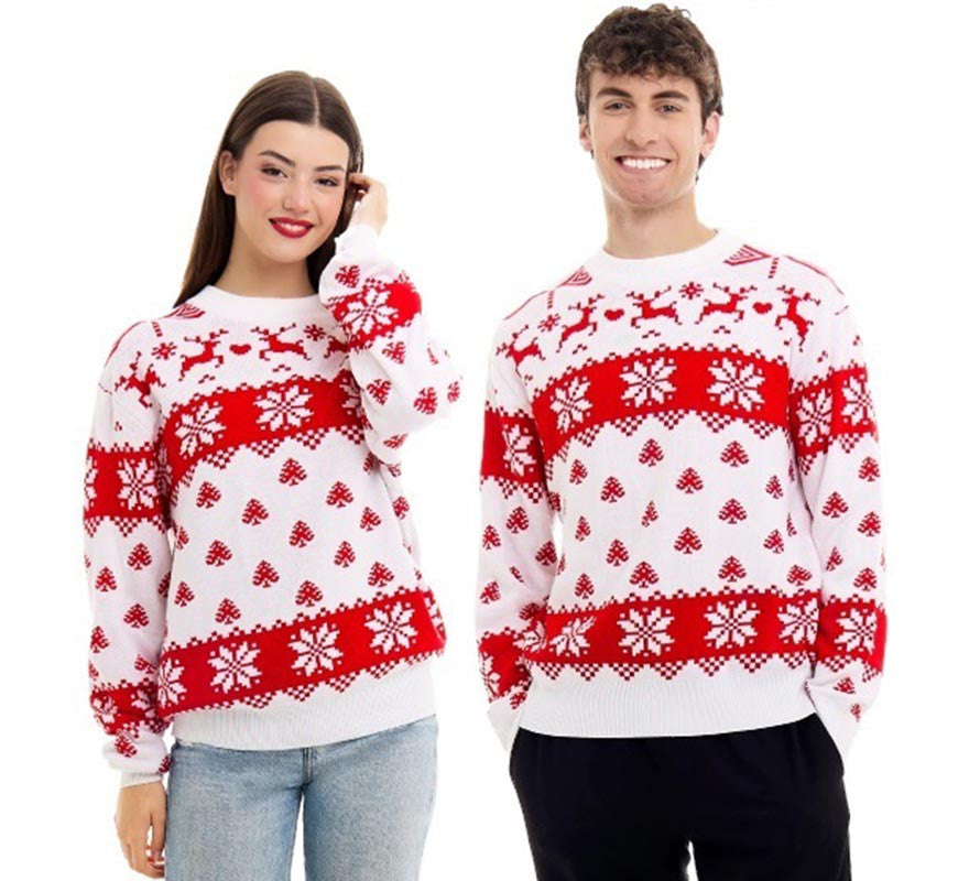 Translation missing: es.Jersey de Navidad Woods Greca Copos rojo y blanco para adulto