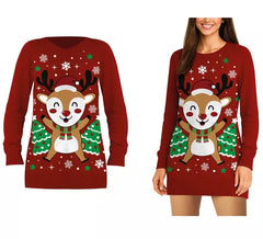 Jersey Largo Navideño de Reno para mujer