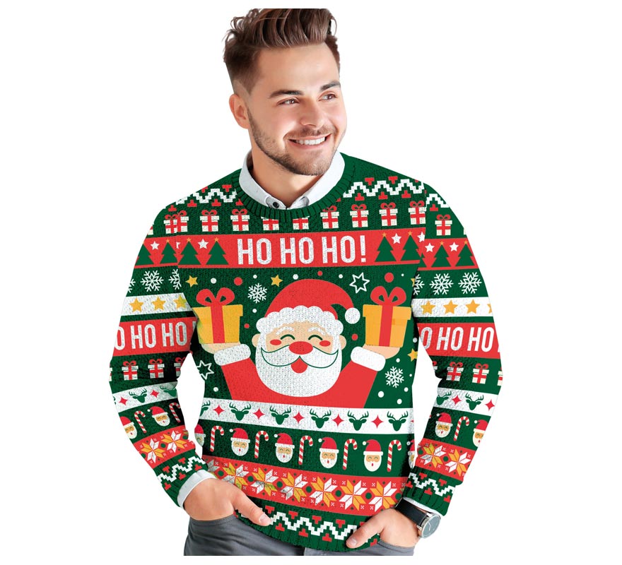 Translation missing: es.Jersey Navidad Ho Ho Ho verde y rojo para hombre