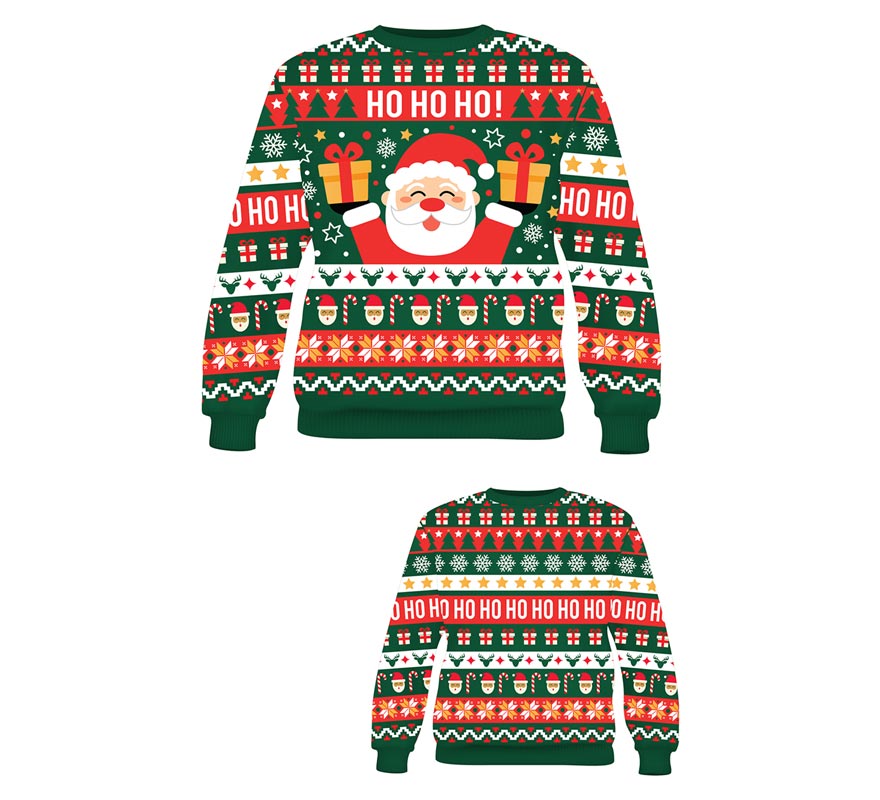 Translation missing: es.Jersey Navidad Ho Ho Ho verde y rojo para niños