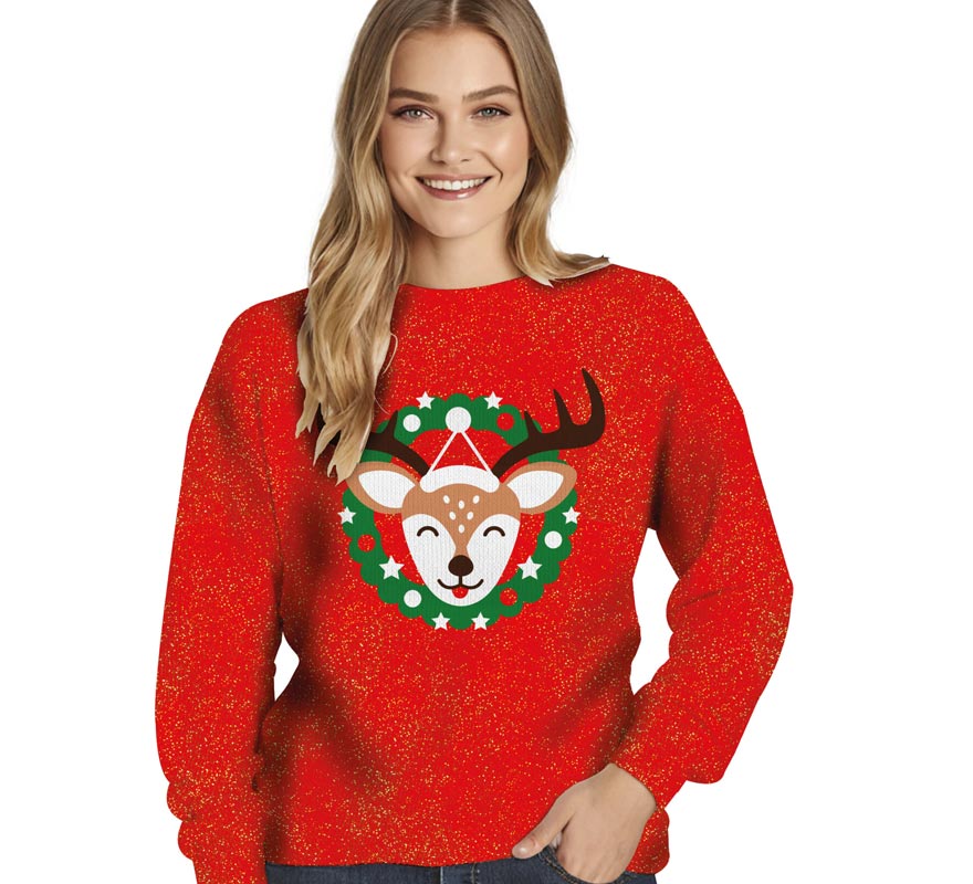 Translation missing: es.Jersey Navidad Reno con Purpurina para mujer