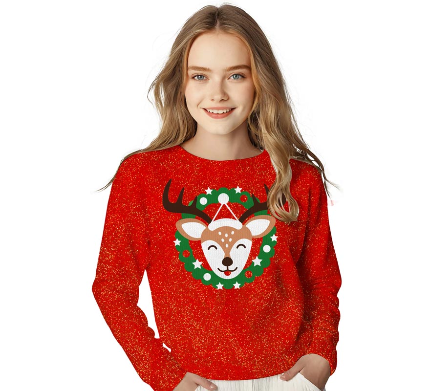 Translation missing: es.Jersey Navidad Reno con Purpurina para niños