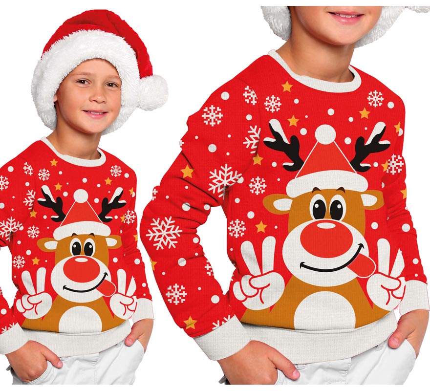Translation missing: es.Jersey Navidad Reno Feliz rojo para niños