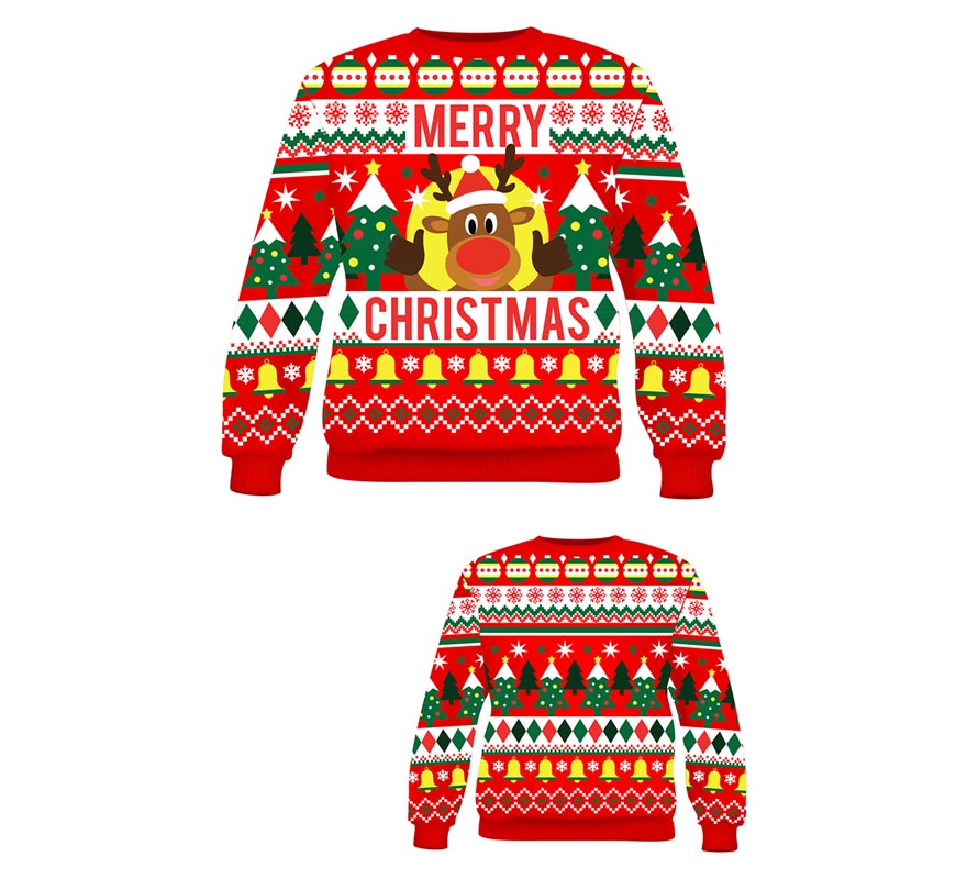 Translation missing: es.Jersey Navidad Reno Merry Christmas rojo para niños