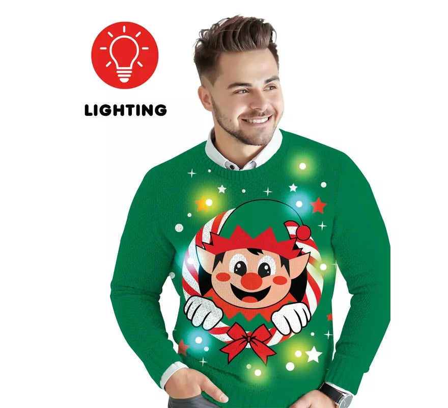 Translation missing: es.Jersey Navideño de Elfo con 12 Luces LED para hombre