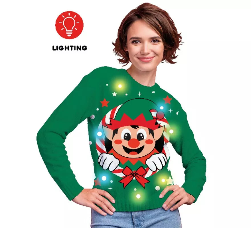 Translation missing: es.Jersey Navideño de Elfo con 12 Luces LED para mujer
