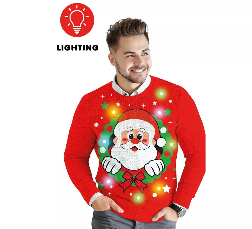 Translation missing: es.Jersey Navideño de Papá Noel con 12 Luces LED para hombre