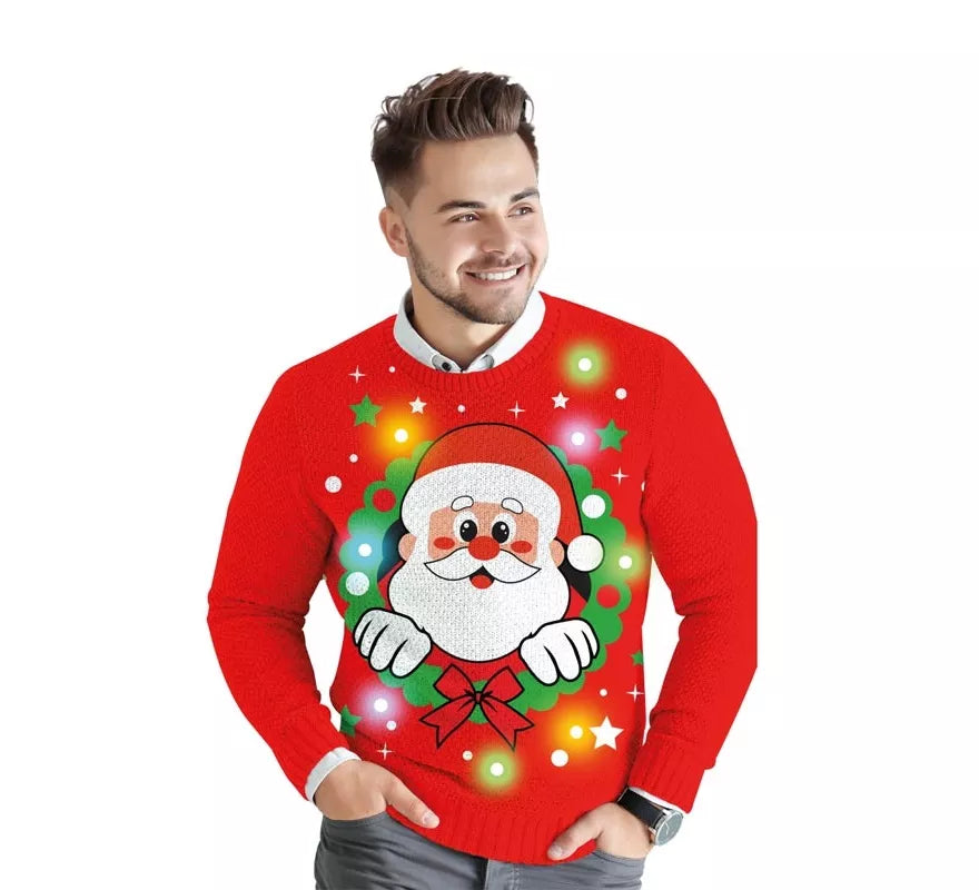 Translation missing: es.Jersey Navideño de Papá Noel con 12 Luces LED para hombre