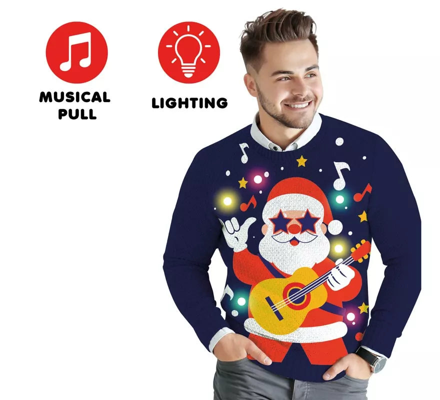 Jersey Navideño de Papá Noel Divertido con 12 Luces LED para hombre