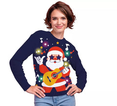 Jersey Navideño de Papá Noel Divertido con 12 Luces LED para mujer