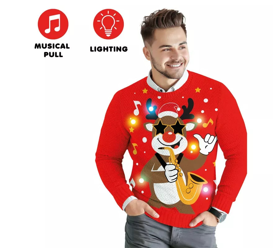 Translation missing: es.Jersey Navideño de Reno con 12 Luces LED para hombre