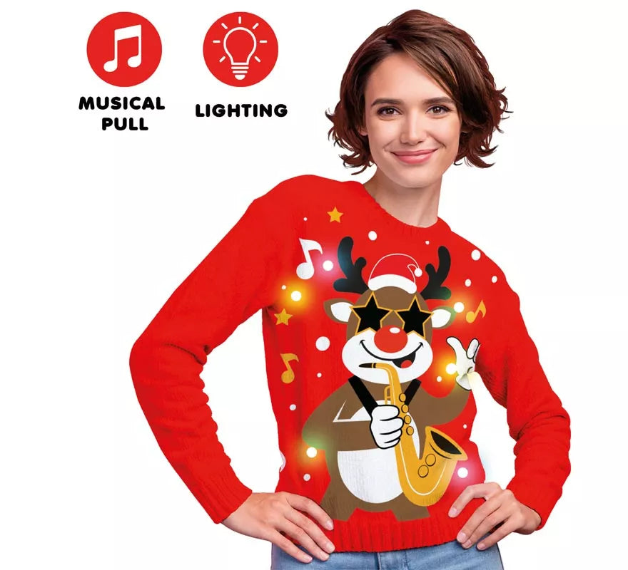 Translation missing: es.Jersey Navideño de Reno con 12 Luces LED para mujer